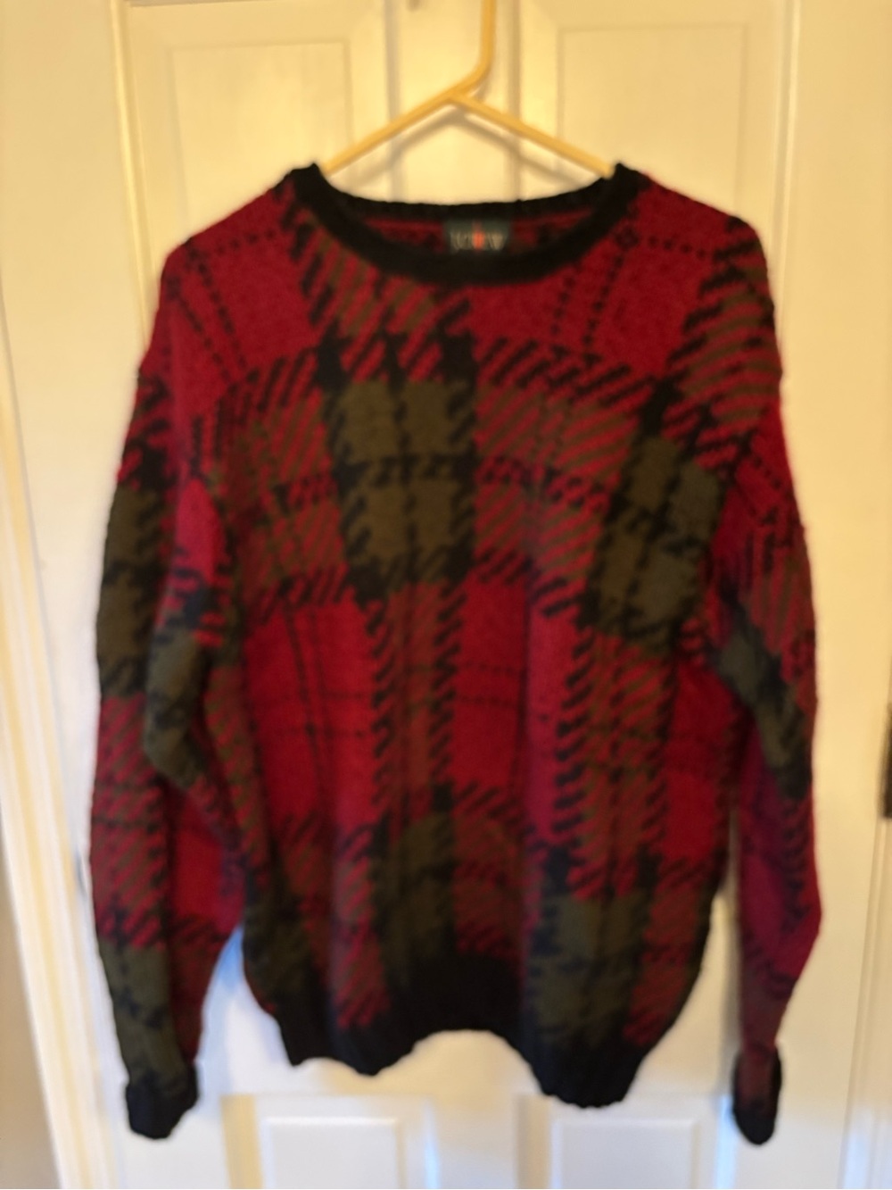 J. Crew Red and Black Plaid Crewneck Sweater - Men